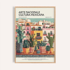 Framed Latin American wall art of potted cacti and succulents in colourful pots