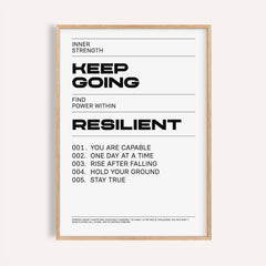 Framed Keep Going Poster with black motivational text on a white background