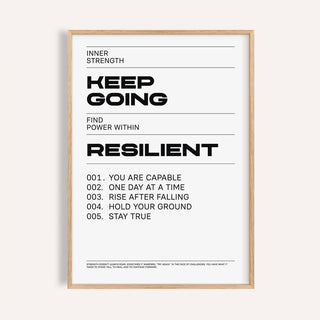 Framed Keep Going Poster with black motivational text on a white background