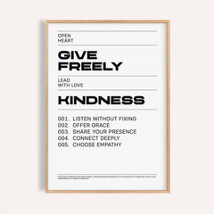 Framed Art with Quotes of kindness typography with black text on white background