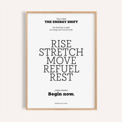 Framed print with an inspirational saying in black typography on a white background