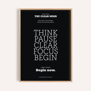 Motivational Quote Prints framed close-up with white text on black background in minimalist style