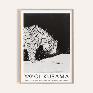 White Tiger Wall Art framed print close-up of a minimalist black and white snow leopard with dots