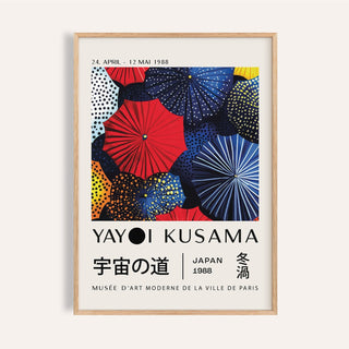 Framed close-up of Japanese Home Decor print with red blue and yellow patterned circular shapes