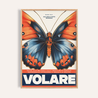 Close-up of Italian Art Prints showing a blue and orange butterfly illustration with bold typography