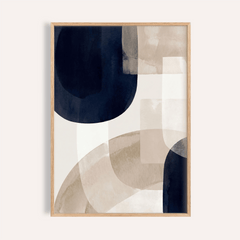 Framed Shapes Minimalist Print with beige and dark blue abstract watercolour shapes