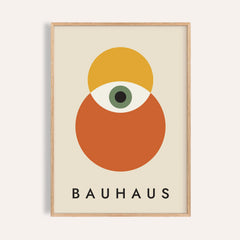 Bauhaus Poster Art: Amber Gaze framed print on a warm off-white wall