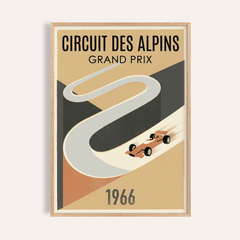 Classic Circuit Des Alpins Art Print poster with looping track and race car