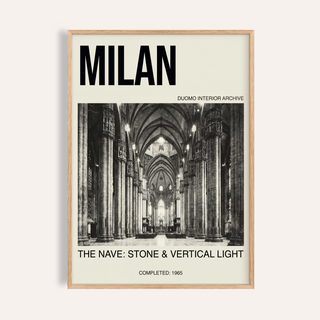 Bold MILAN title above cathedral nave photo wall art poster