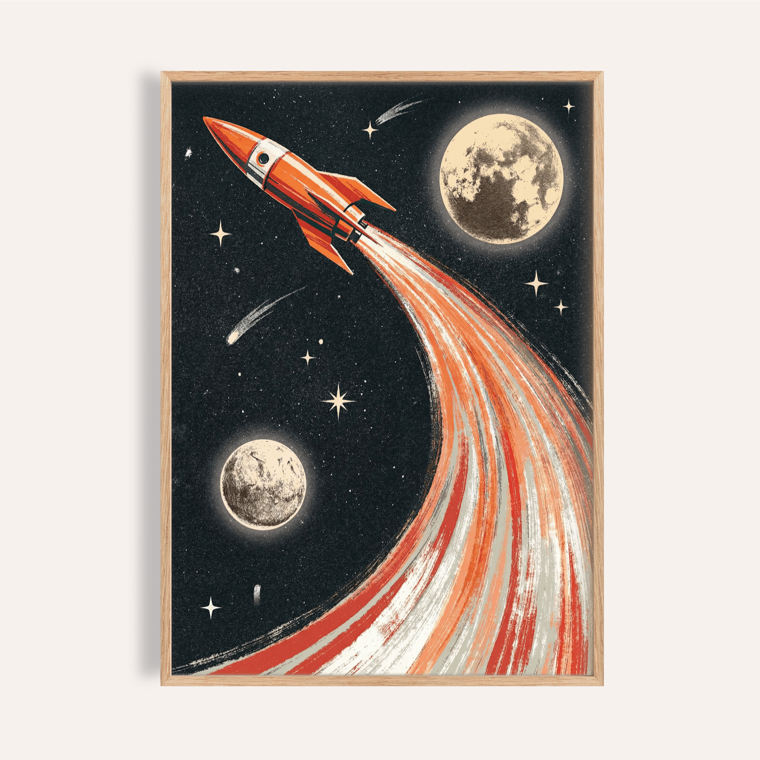 Retro Rocket Ship Wall Art for Kids Bedroom Decor