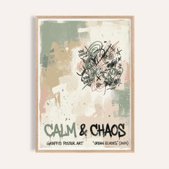Urban Graffiti Art Print framed close-up showing abstract text art in beige green and black