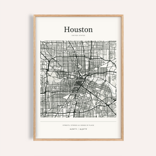 Houston Map Print — Personalised City Atlas · Natural wood frame example