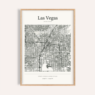 Las Vegas Map Print — Personalised City Atlas · Natural wood frame example