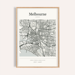 Melbourne Map Print — Personalised City Atlas · Natural wood frame example