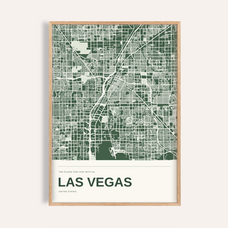 Las Vegas Colour Map Print — Personalised Wall Art · Natural wood frame example