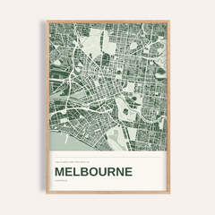 Melbourne Colour Map Print — Personalised Wall Art · Natural wood frame example