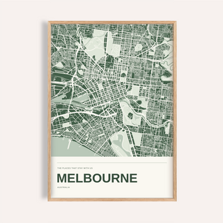 Melbourne Colour Map Print — Personalised Wall Art · Natural wood frame example
