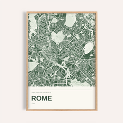 Rome Colour Map Print — Personalised Wall Art · Natural wood frame example