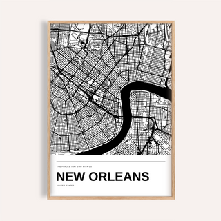 New Orleans Black and White Map Print — Personalised · Natural wood frame example