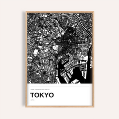 Tokyo Black and White Map Print — Personalised · Natural wood frame example