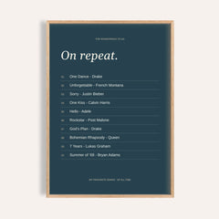 Song Favorites Print personalised print, shown framed in natural wood