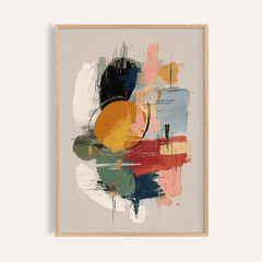 Framed Colorful Art Poster with abstract paint strokes in orange, dark blue, red and green