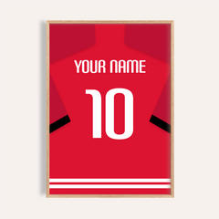 Football Shirt Poster in Red with Black Sleeve Stripe
