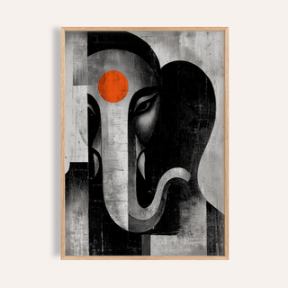 Framed view of Abstract Ganesh Wall Art poster showing stylized elephant head and long curved trunk