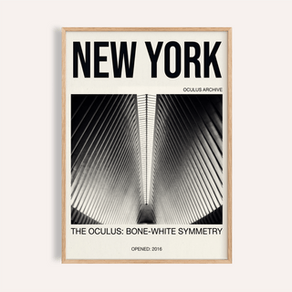 Framed-style New York wall art poster with Oculus ribbed symmetry photo