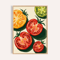 Italian Tomatoes Print with red, orange, and green colors, ideal for kitchen art print