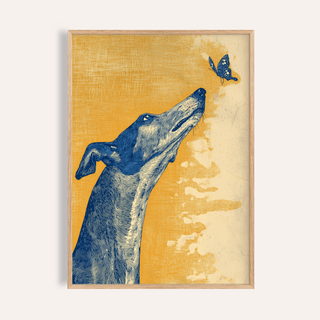 Greyhound Wall Art in Yellow Blue Beige for living room poster