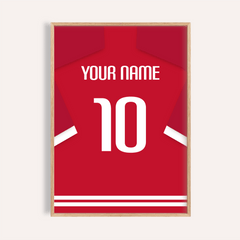 Football Shirt Poster in Red with Bold White 10