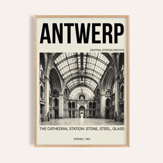 Bold Antwerp Central Station Art Print poster with arched hall photo