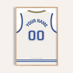 Basketball Jersey Poster in White with Blue Number