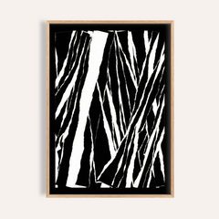 Art Black White Abstract wall art with bold black and white abstract lines in a wooden frame