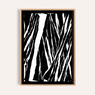 Art Black White Abstract wall art with bold black and white abstract lines in a wooden frame