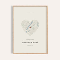 Love Map Poster personalised print, shown framed in natural wood