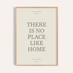 No Place Like Home personalised print, shown framed in natural wood