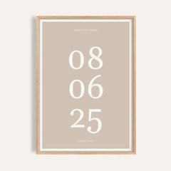 Anniversary Date Print personalised print, shown framed in natural wood