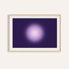Violet print with a glowing pale pink orb on a deep violet ground