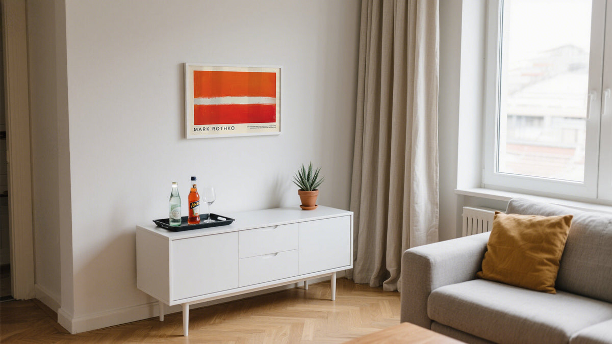 Simple Mark Rothko Minimalist Art above sideboard in living room
