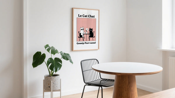 Quirky cats having coffee artwork