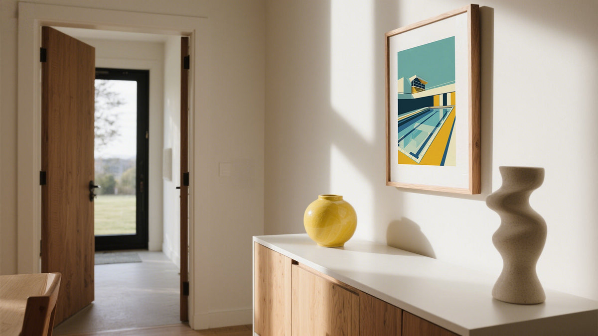 Poolside Print inspired by Bauhaus in Yellow and Blue