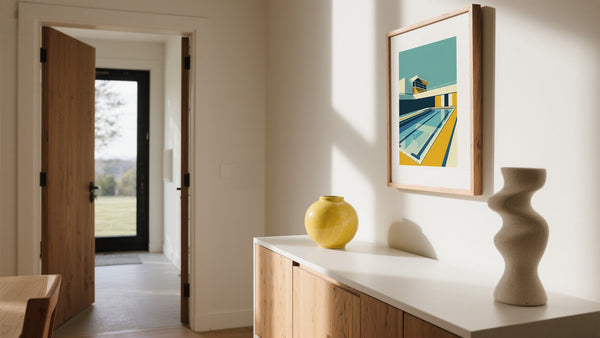 Poolside Print inspired by Bauhaus in Yellow and Blue