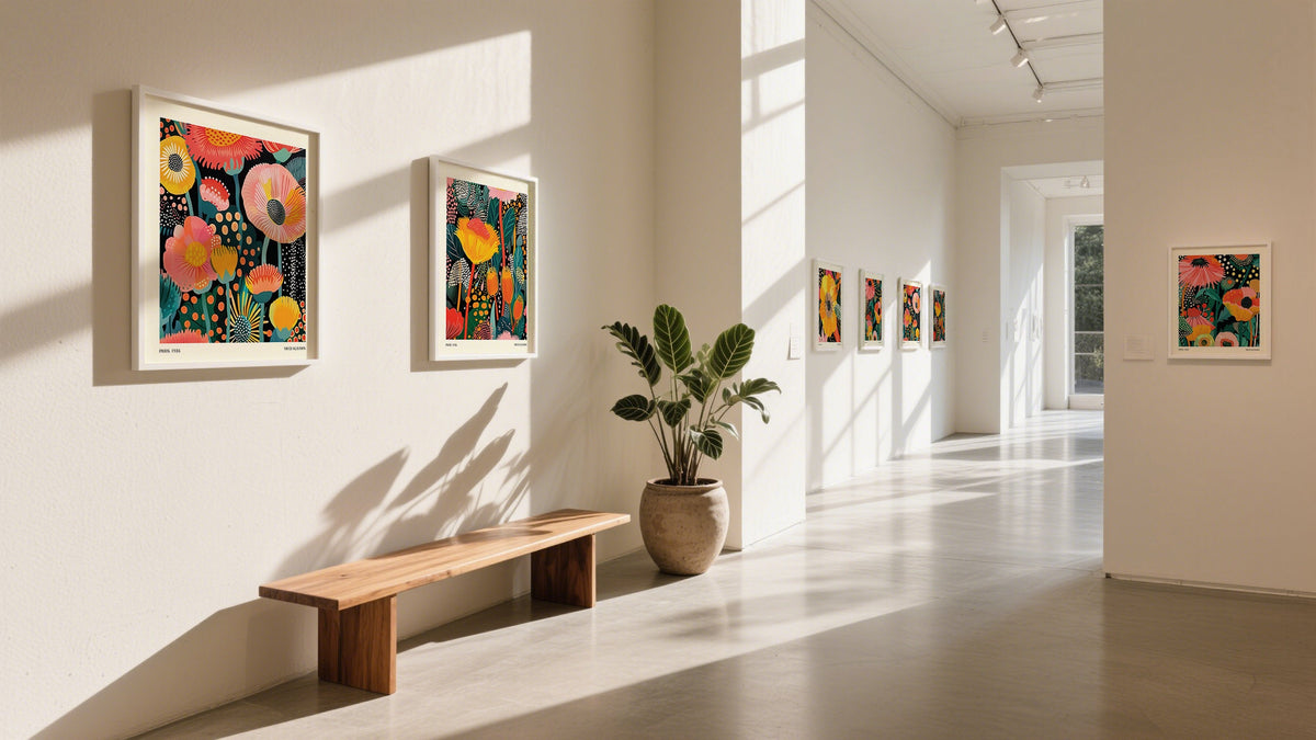 Yayoi Kusama Inspired Art Collection Wall showcasing colourful floral prints