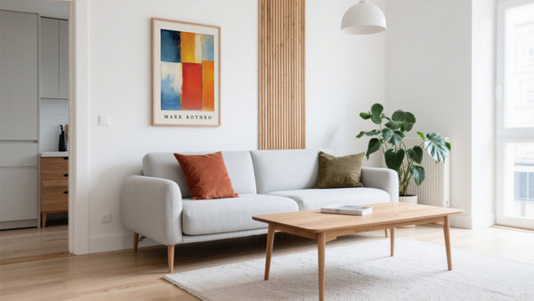 Living room abstract art framed in wood