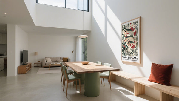 Yayoi Kusama prints framed in bright modern interior