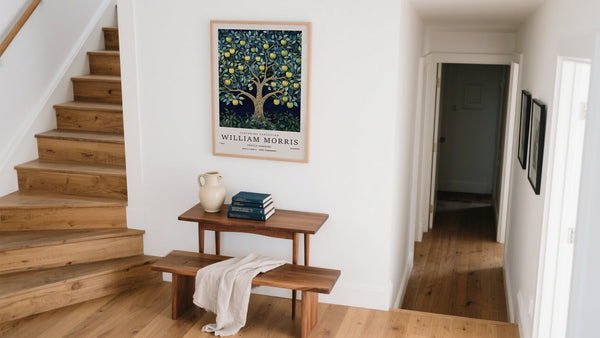 Abstract floral wall art framed in natural wood