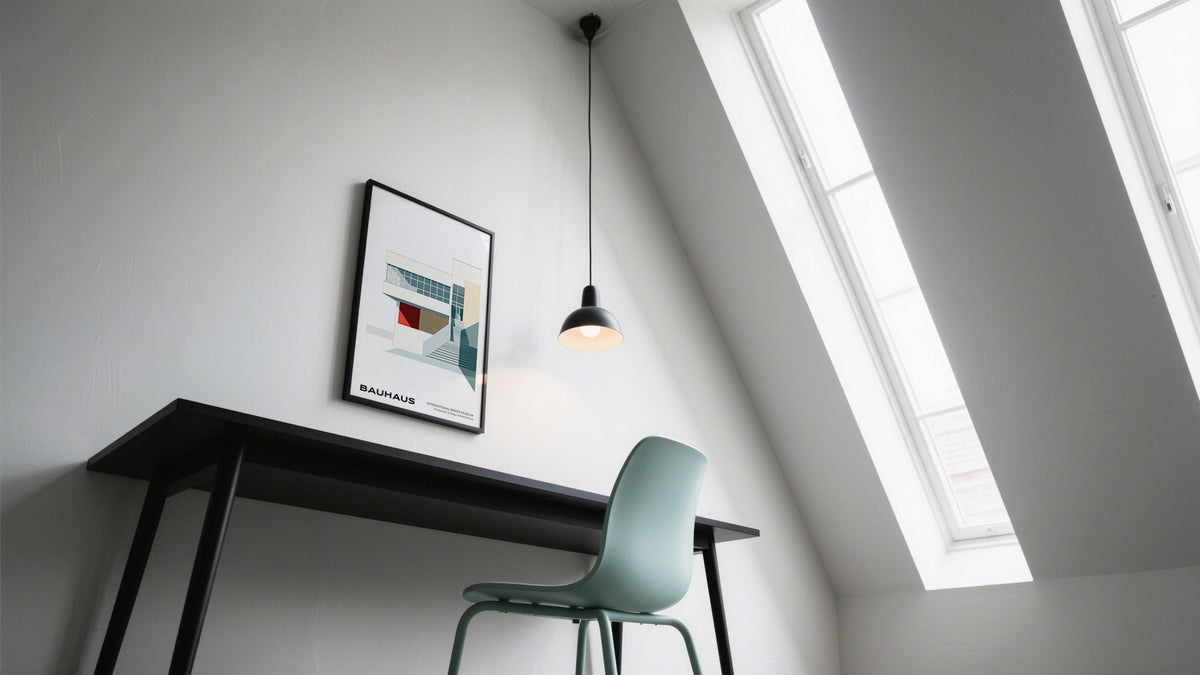 Geometric wall art decor above a desk
