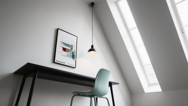 Geometric wall art decor above a desk